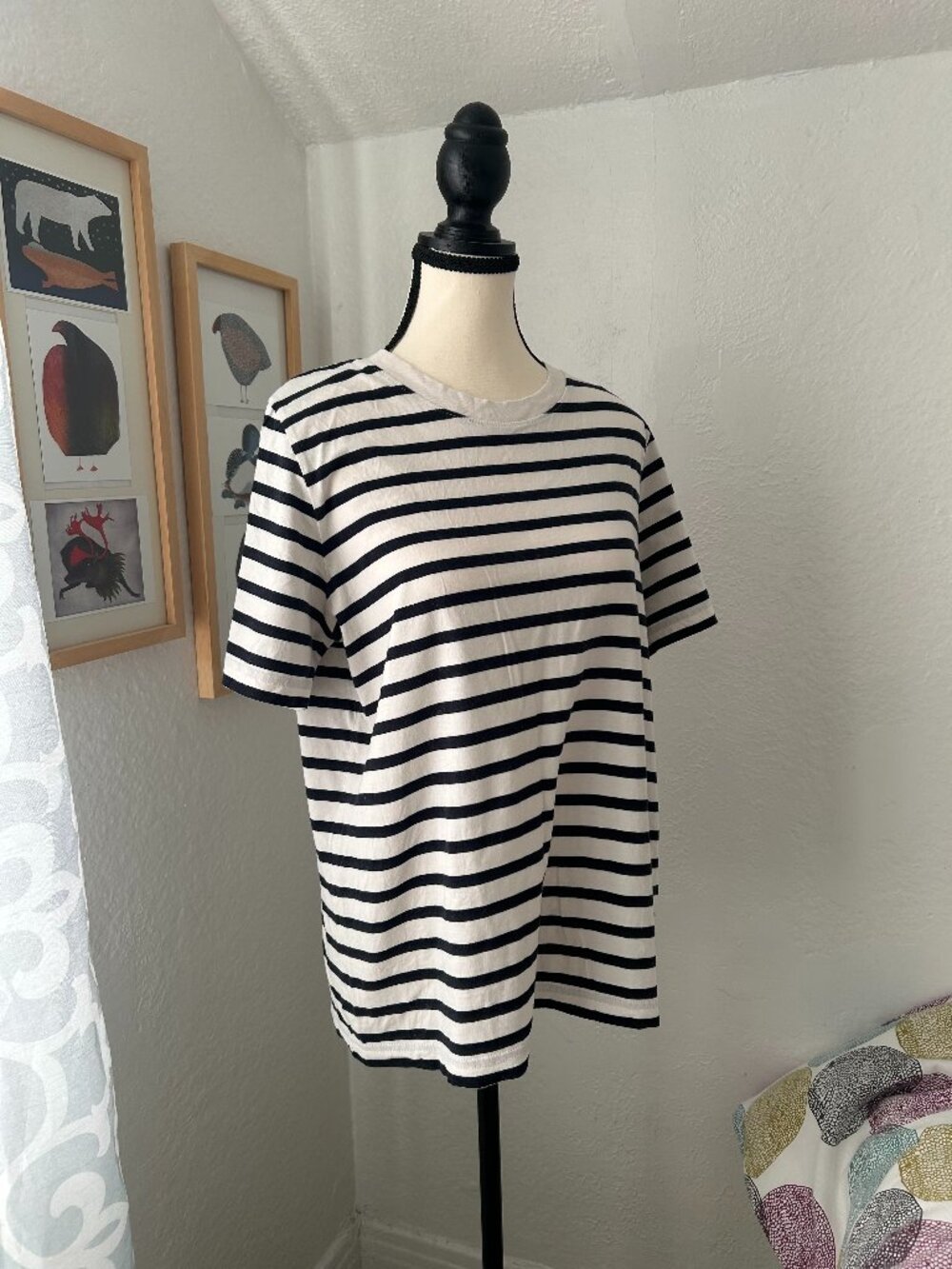 COS T-Shirt 100% Cotton Black and White Stripe Women Size Large